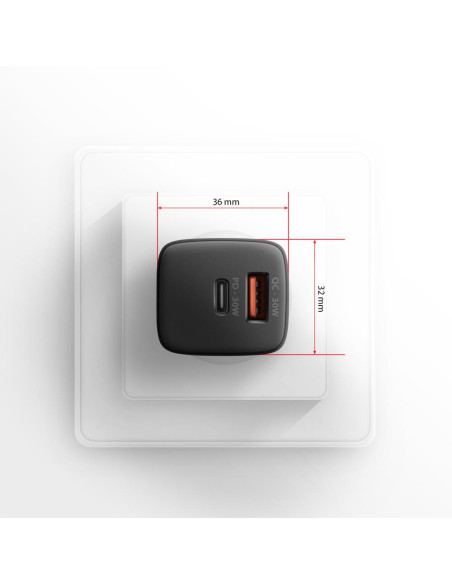 MOBILE CHARGER WALL USB 30W/2PORT BLACK ACU-PQ30 AXAGON