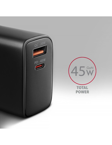 MOBILE CHARGER WALL USB 45W/GAN 2PORT ACU-PQ45 AXAGON
