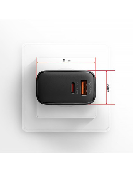 MOBILE CHARGER WALL USB 45W/GAN 2PORT ACU-PQ45 AXAGON