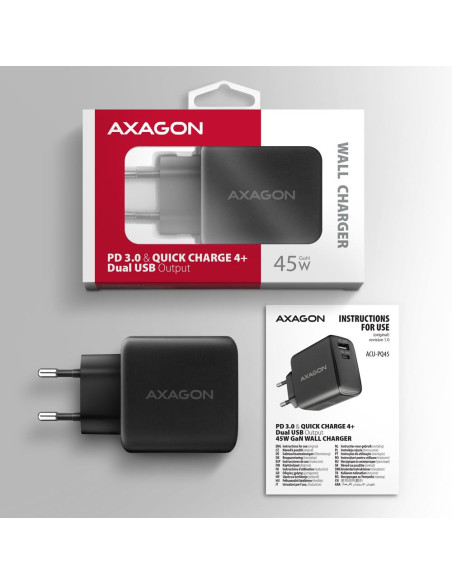 MOBILE CHARGER WALL USB 45W/GAN 2PORT ACU-PQ45 AXAGON