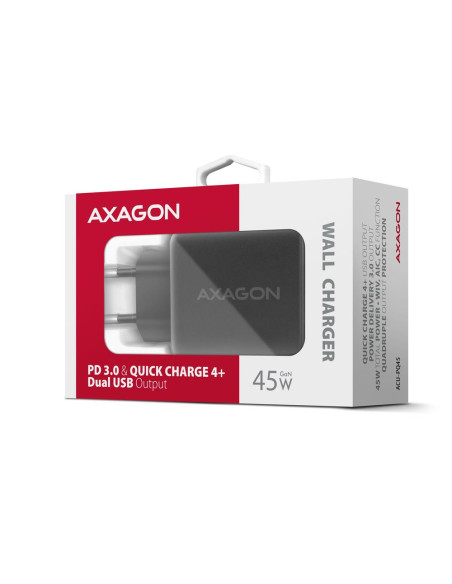 MOBILE CHARGER WALL USB 45W/GAN 2PORT ACU-PQ45 AXAGON