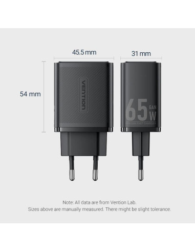 MOBILE CHARGER WALL 65W USB/3P BLACK FERB0-EU VENTION