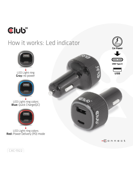 NB CHARGER CAR USB+USB-C/63W CAC-1922 CLUB3D