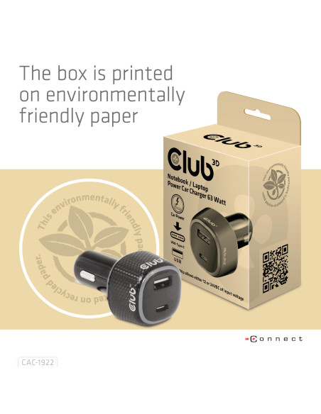 NB CHARGER CAR USB+USB-C/63W CAC-1922 CLUB3D