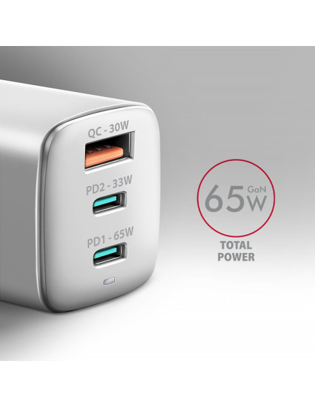 MOBILE CHARGER WALL USB 65W/GAN 3PORT ACU-DPQ65W AXAGON