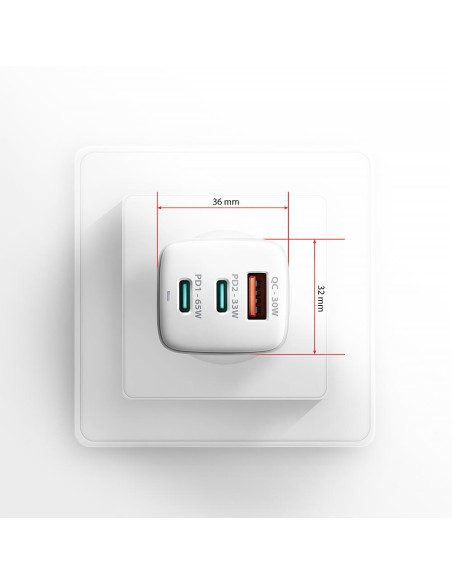 MOBILE CHARGER WALL USB 65W/GAN 3PORT ACU-DPQ65W AXAGON