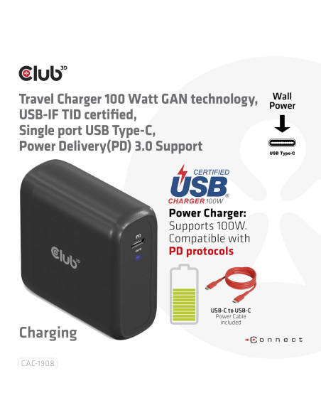 MOBILE TRAVEL CHARGER USB-C/100W CAC-1908EU CLUB3D