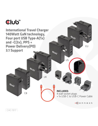 MOBILE TRAVEL CHARGER USB-C/140W GAN CAC-1917 CLUB3D