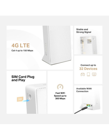Wireless Router, MERCUSYS, Router, LAN WAN ports 1, 4G, MB110-4G