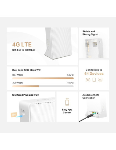 Wireless Router, MERCUSYS, Router, LAN WAN ports 1, 4G, MB130-4G