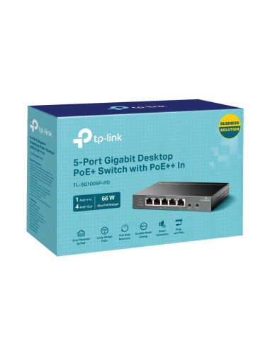 Switch, TP-LINK, TL-SG1005P-PD, Desktop/pedestal, 5x10Base-T / 100Base-TX / 1000Base-T, PoE+ ports 5, TL-SG1005P-PD