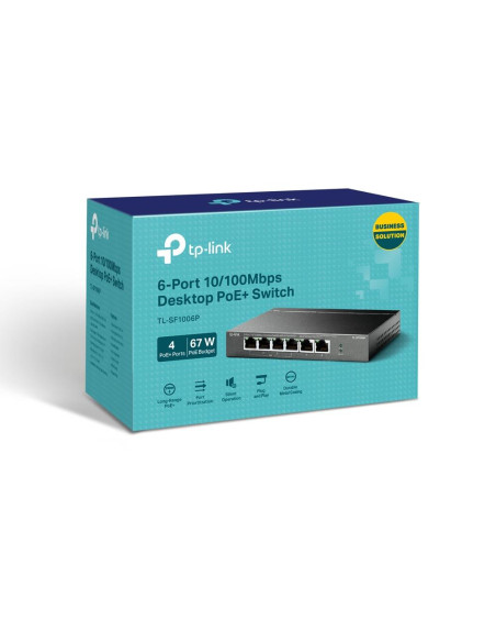 Switch, TP-LINK, TL-SF1006P, Desktop/pedestal, 6x10Base-T / 100Base-TX, PoE+ ports 4, TL-SF1006P