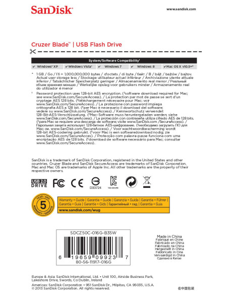 MEMORY DRIVE FLASH USB2 16GB/SDCZ50C-016G-B35W SANDISK