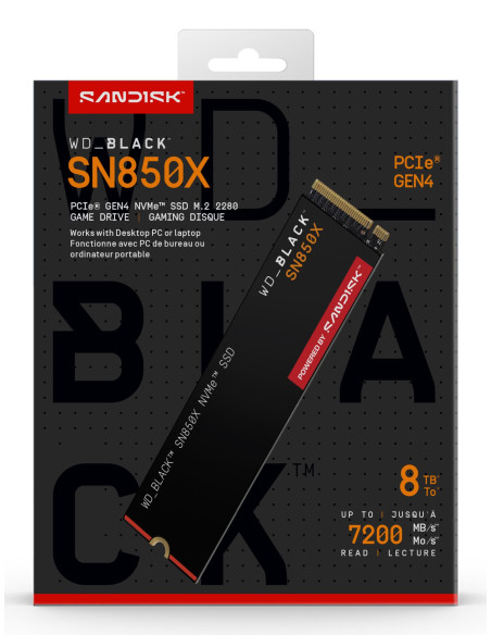 SSD, SANDISK, 4800xTBW rating, Read speed 7200 MB/s, Write speed 6600 MB/s, NVMe Yes, PCI Express 4.0, M.2, 8000 GB, POWERED BY
