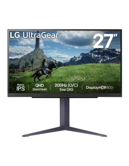 LCD Monitor, LG, 27", Panel IPS, 2560x1440, 16:9, 180Hz, 1 ms, Pivot, Height adjustable, Tilt, Colour Black, 27GS85Q-B