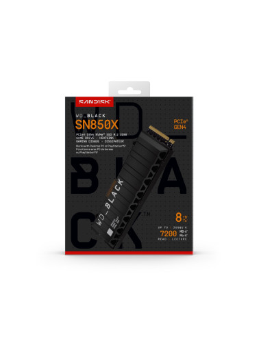 SSD, SANDISK, 4800xTBW rating, Read speed 7200 MB/s, Write speed 6600 MB/s, NVMe Yes, PCI Express 4.0, M.2, 8000 GB, WDS800T2XH