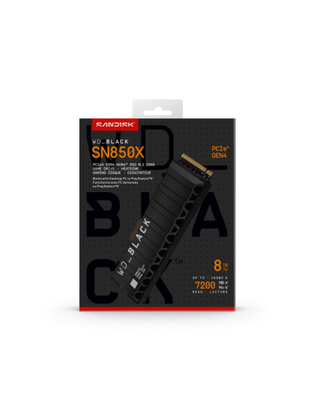 SSD, SANDISK, 4800xTBW rating, Read speed 7200 MB/s, Write speed 6600 MB/s, NVMe Yes, PCI Express 4.0, M.2, 8000 GB, WDS800T2XH