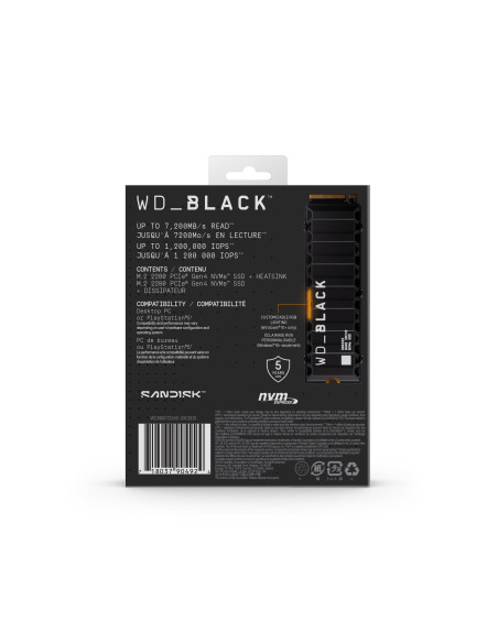 SSD, SANDISK, 4800xTBW rating, Read speed 7200 MB/s, Write speed 6600 MB/s, NVMe Yes, PCI Express 4.0, M.2, 8000 GB, WDS800T2XH