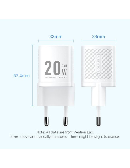 MOBILE CHARGER WALL 20W USB-C/1P BLACK FEPB0-EU VENTION
