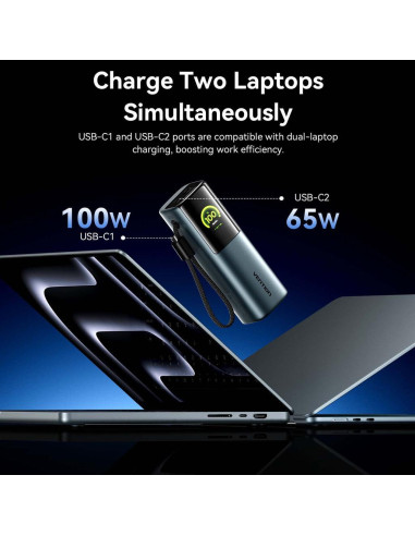 POWER BANK USB 20000MAH 165W/GRAY TFT DISPLAY FKFH0 VENTION