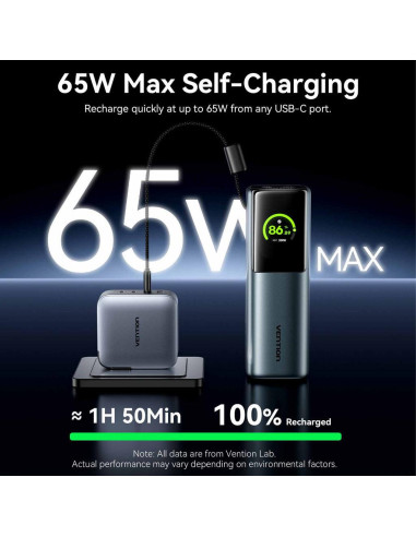POWER BANK USB 20000MAH 165W/GRAY TFT DISPLAY FKFH0 VENTION