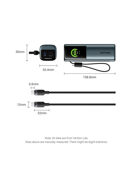 POWER BANK USB 20000MAH 165W/GRAY TFT DISPLAY FKFH0 VENTION