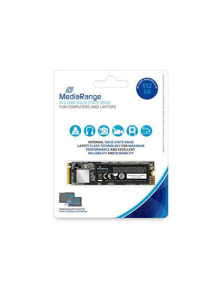 SSD, MEDIARANGE, 512 GB, M.2, PCI Express 3.1, NVMe Yes, Write speed 1700 MB/s, Read speed 2080 MB/s, MTBF 1500000 h, 50xTBW ra