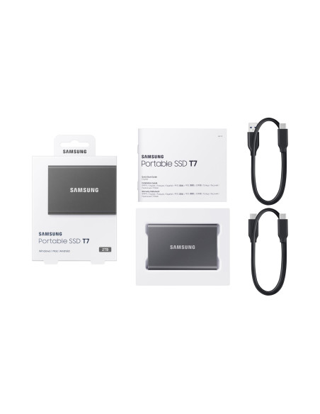 External SSD, SAMSUNG, T7, 2TB, USB 3.2, Write speed 1000 MBytes/sec, Read speed 1050 MBytes/sec, MU-PC2T0T/WW
