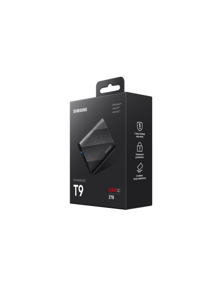 External SSD, SAMSUNG, T9, 2TB, USB 3.2, Write speed 1950 MBytes/sec, Read speed 2000 MBytes/sec, MU-PG2T0B/EU