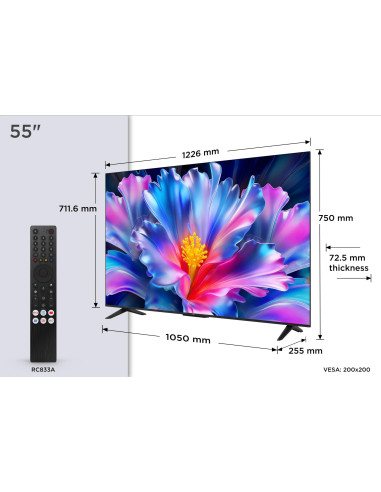TV Set, TCL, 55 ", 4K Ultra HD, 3840 x 2160 pixels, Flat, 16:9, QLED, 55P6L
