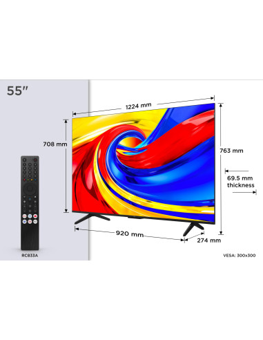 TV Set, TCL, 55 ", 4K Ultra HD, 3840 x 2160 pixels, Flat, 16:9, QLED, 55QLED780L