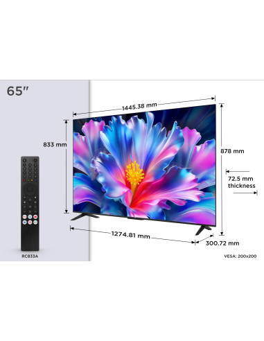 TV Set, TCL, 65 ", 4K Ultra HD, 3840 x 2160 pixels, Flat, 16:9, QLED, 65P6L