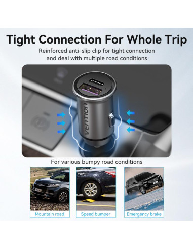 MOBILE CHARGER CAR USB/2P GRAY FFBH0 VENTION