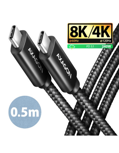 CABLE USB-C TO USB-C 0.5M 240W/8K BLACK BUCM4X-CM05AB AXAGON