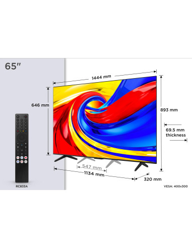 TV Set, TCL, 65 ", 4K Ultra HD, 3840 x 2160 pixels, Flat, 16:9, QLED, 65QLED780L