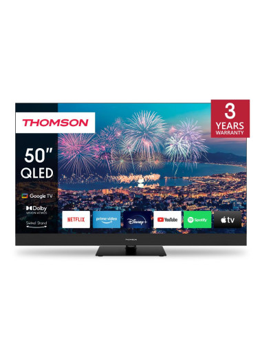 TV Set, THOMSON, 50", 4K/Smart, QLED, 3840x2160, Wireless LAN, Bluetooth, Google TV, Black, 50QG6C14