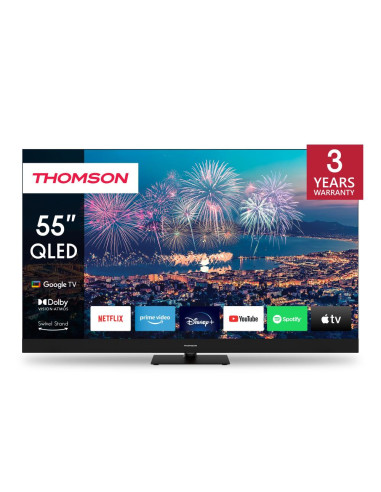 TV Set, THOMSON, 55", 4K/Smart, QLED, 3840x2160, Wireless LAN, Bluetooth, Google TV, Black, 55QG6C14