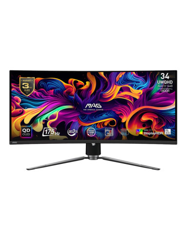 LCD Monitor, MSI, 34", Curved/21 : 9, Panel QD-OLED, 3440x1440, 21:9, 175Hz, Matte, 0.03 ms, Swivel, Height adjustable, Tilt, C