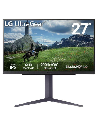 LCD Monitor, LG, 27", Panel IPS, 2560x1440, 16:9, 180Hz, 1 ms, Pivot, Height adjustable, Tilt, Colour Black, 27GS85Q-B