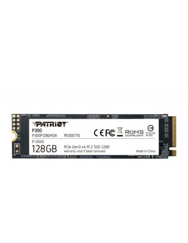 SSD, PATRIOT, P300, 128GB, M.2, PCIE, NVMe, 3D NAND, Write speed 600 MBytes/sec, Read speed 1600 MBytes/sec, 3.8mm, TBW 60 TB, 