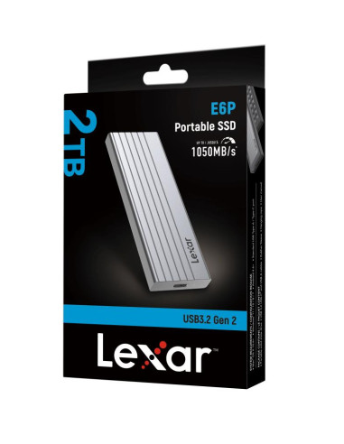 External SSD, LEXAR, E6P, 2TB, USB 3.2, Write speed 1000 MBytes/sec, Read speed 1050 MBytes/sec, LPAE06N002T-RNBNG