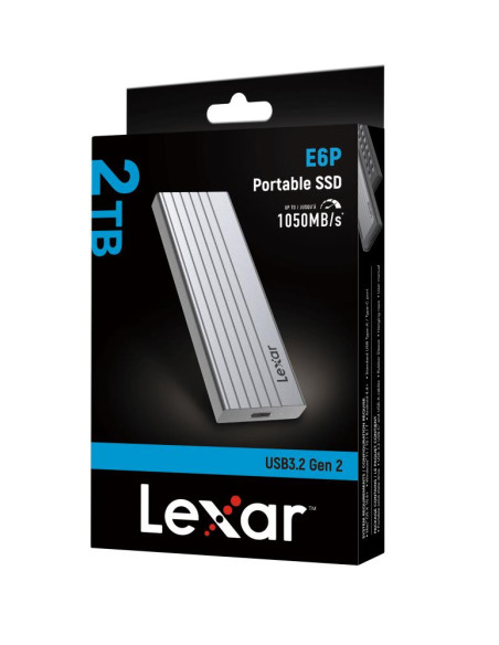 External SSD, LEXAR, E6P, 2TB, USB 3.2, Write speed 1000 MBytes/sec, Read speed 1050 MBytes/sec, LPAE06N002T-RNBNG