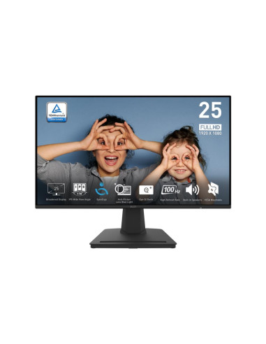 LCD Monitor, MSI, PRO MP252, 24.5", Panel IPS, 1920x1080, 16:9, 100Hz, Matte, 1 ms, Speakers, Tilt, Colour Black, PROMP252