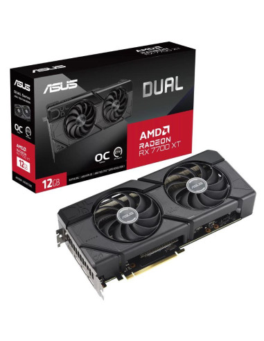 Graphics Card, ASUS, AMD Radeon RX 7700 XT, 12 GB, GDDR6, 192 bit, PCIE 4.0 16x, Dual Slot Fansink, 1xHDMI, 3xDisplayPort, DUAL