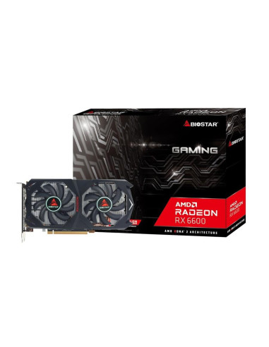 Graphics Card, BIOSTAR, AMD Radeon RX 6600, 8 GB, GDDR6, 128 bit, PCIE 4.0 16x, GPU 1626 MHz, Dual Slot Fansink, 1xHDMI, 3xDisp