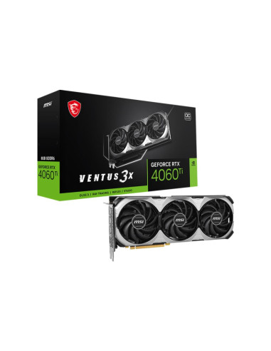 Graphics Card, MSI, NVIDIA GeForce RTX 4060 Ti, 8 GB, GDDR6, 128 bit, PCIE 4.0 16x, Triple slot Fansink, 1xHDMI, 3xDisplayPort,