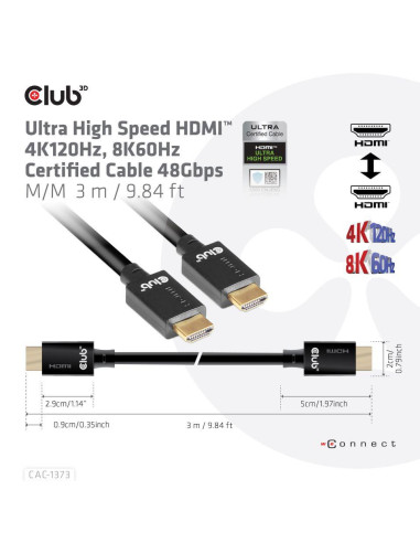 CABLE HDMI TO HDMI 3M/M/M CAC-1373 CLUB3D