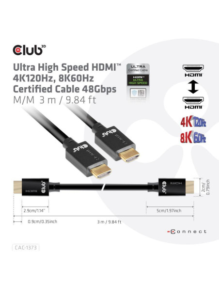 CABLE HDMI TO HDMI 3M/M/M CAC-1373 CLUB3D CABLE HDMI TO HDMI 3M/M/M CAC-1373 CLUB3D