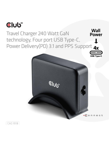 MOBILE CHARGER 4PORT/GAN 240W CAC-1918 CLUB3D MOBILE CHARGER 4PORT/GAN 240W CAC-1918 CLUB3D